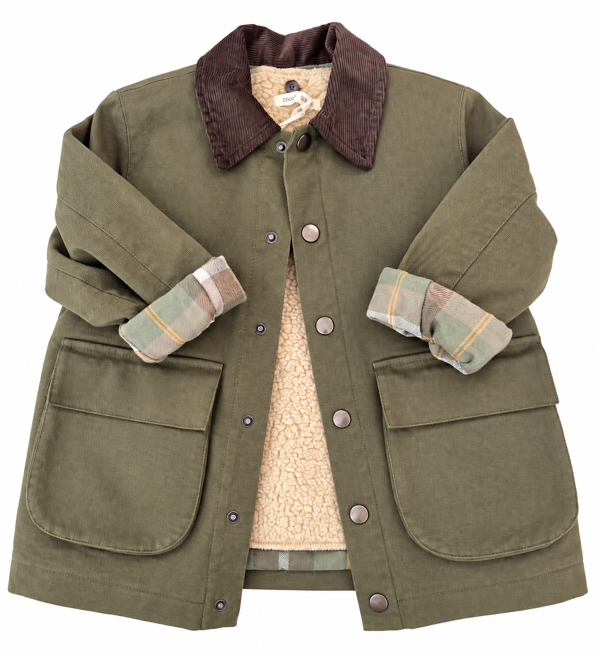 Giacca verde RAY1 Zhoe & Tobiah con gilet in orsetto staccabile, fronte