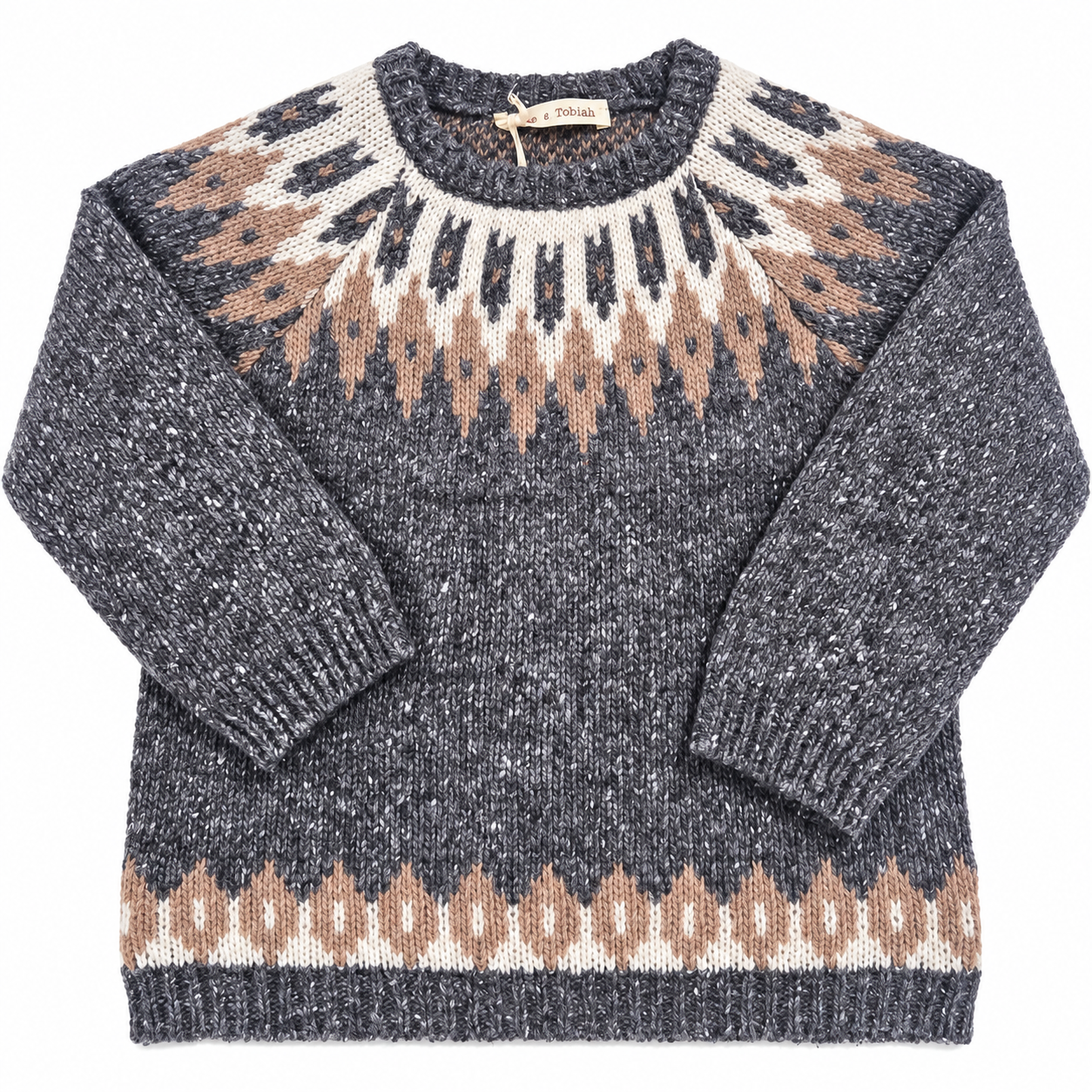 Maglione ZZL1 Zhoe & Tobiah grigio mélange con jacquard panna e tortora, fronte