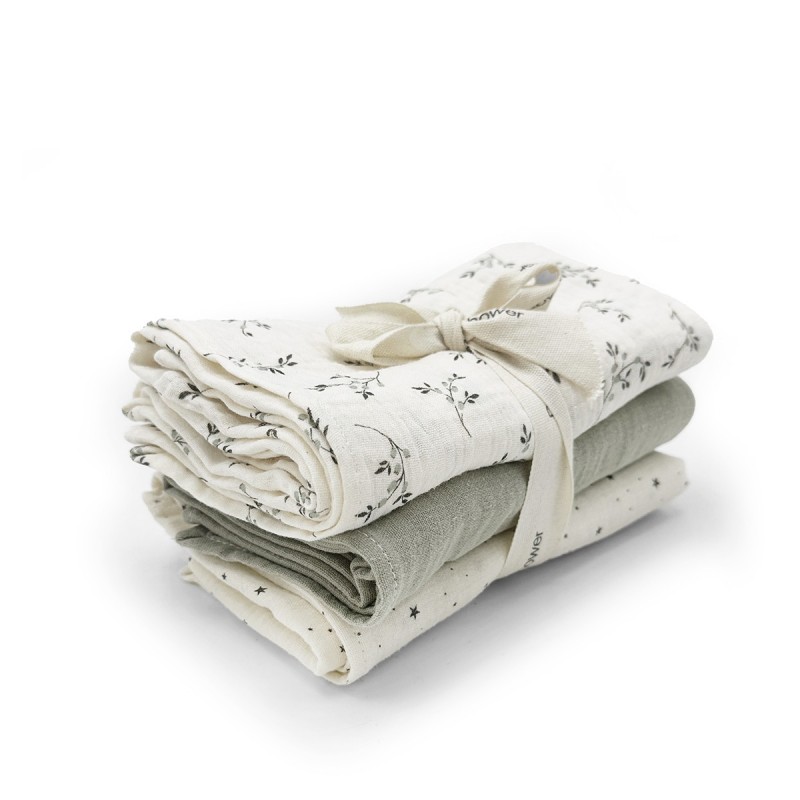 Set di 3 mini mussole Olive Bloom – Babyshower